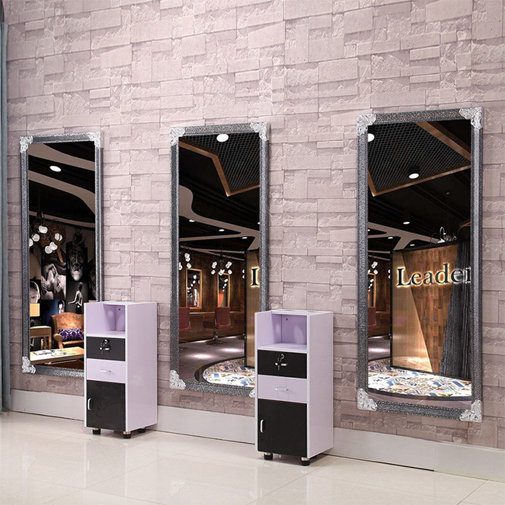 ต้นไม้โบราณสีดำ Chrome Frame Salon Styling Standing Wall Mirror