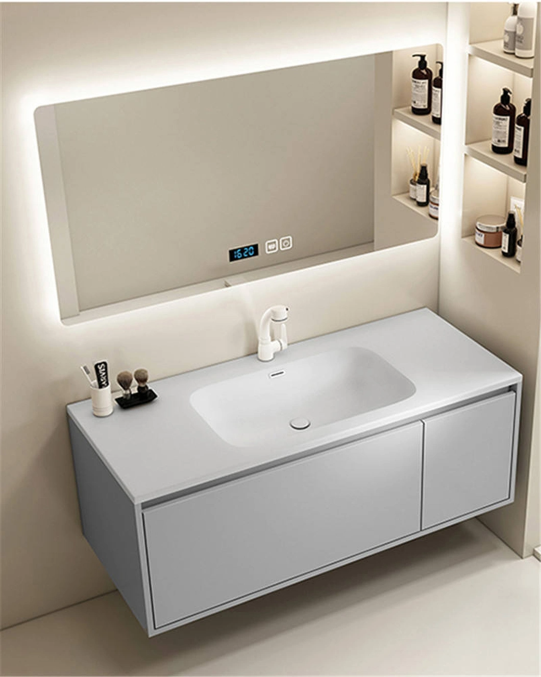 2023 ตู้ห้องน้ำดีไซน์ใหม่กระจกโต๊ะเครื่องแป้งห้องน้ำ American Wood Luxury Bathroom Cabinet Set