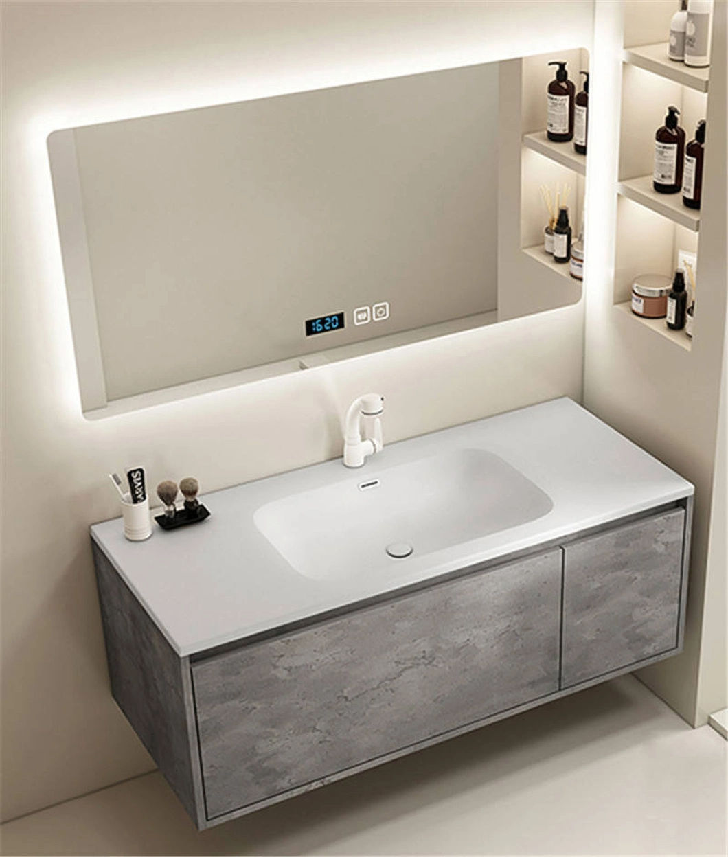 2023 ตู้ห้องน้ำดีไซน์ใหม่กระจกโต๊ะเครื่องแป้งห้องน้ำ American Wood Luxury Bathroom Cabinet Set