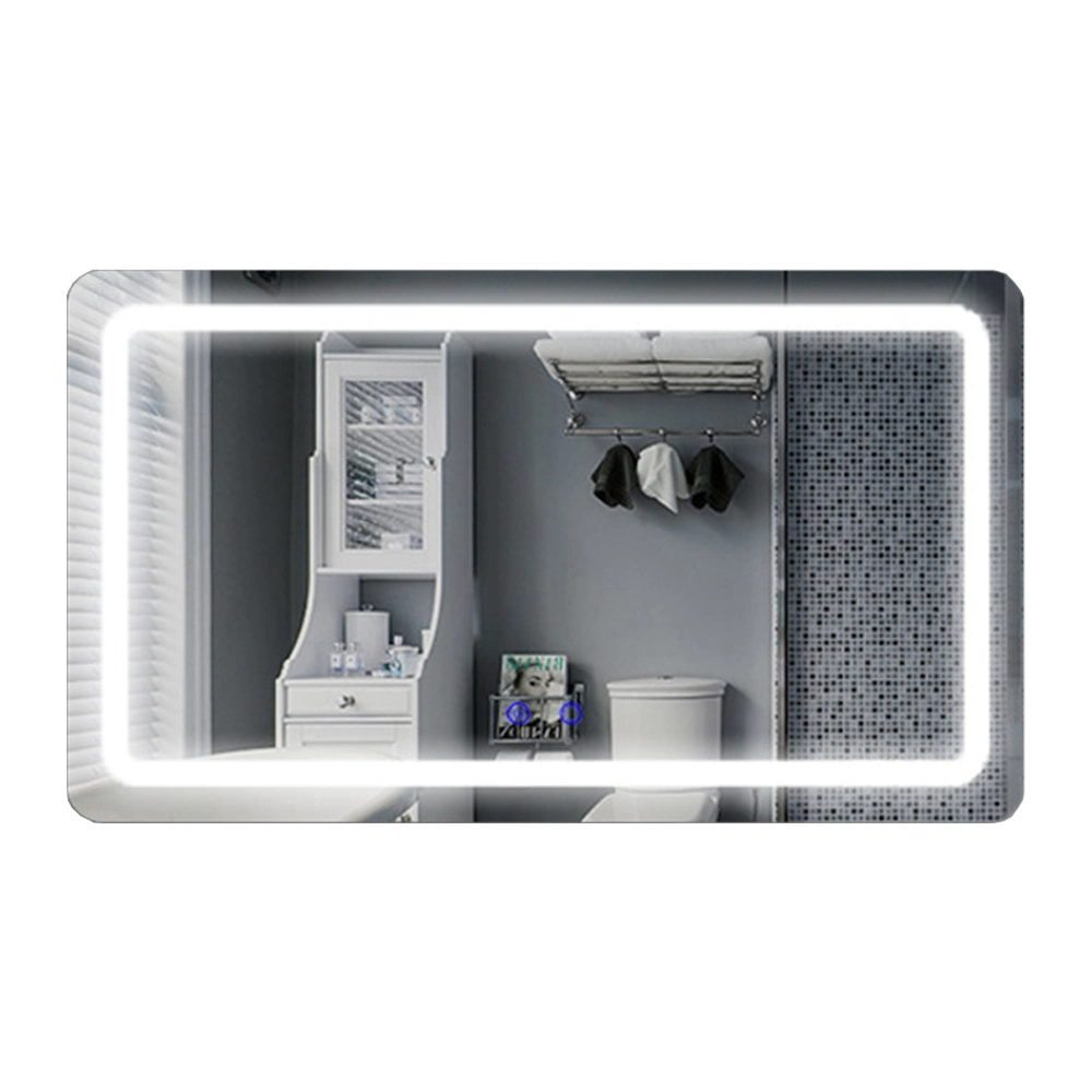 หรูหราตกแต่งบ้านสมาร์ทอ่างล้างหน้ากระจกห้องน้ำ LED ไร้กรอบ Backlit ผนังกระจกโต๊ะเครื่องแป้งกระจก