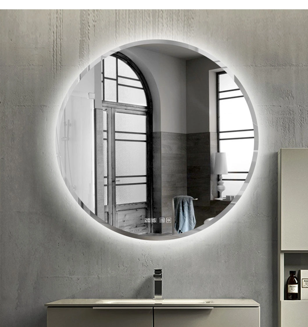 ไฟกันสนิมคุณภาพสูง Light up Round MID Century Modern Bathroom Mirror
