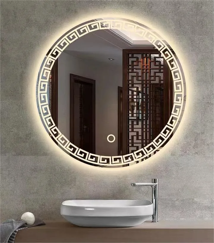 ไฟกันสนิมคุณภาพสูง Light up Round MID Century Modern Bathroom Mirror