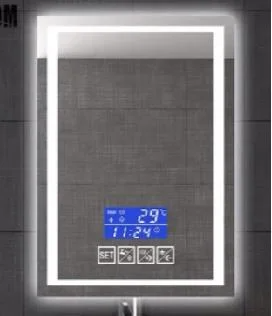 กระจกห้องน้ำอัจฉริยะบลูทูธไล่ฝ้า LED พร้อมนาฬิกาดิจิตอล