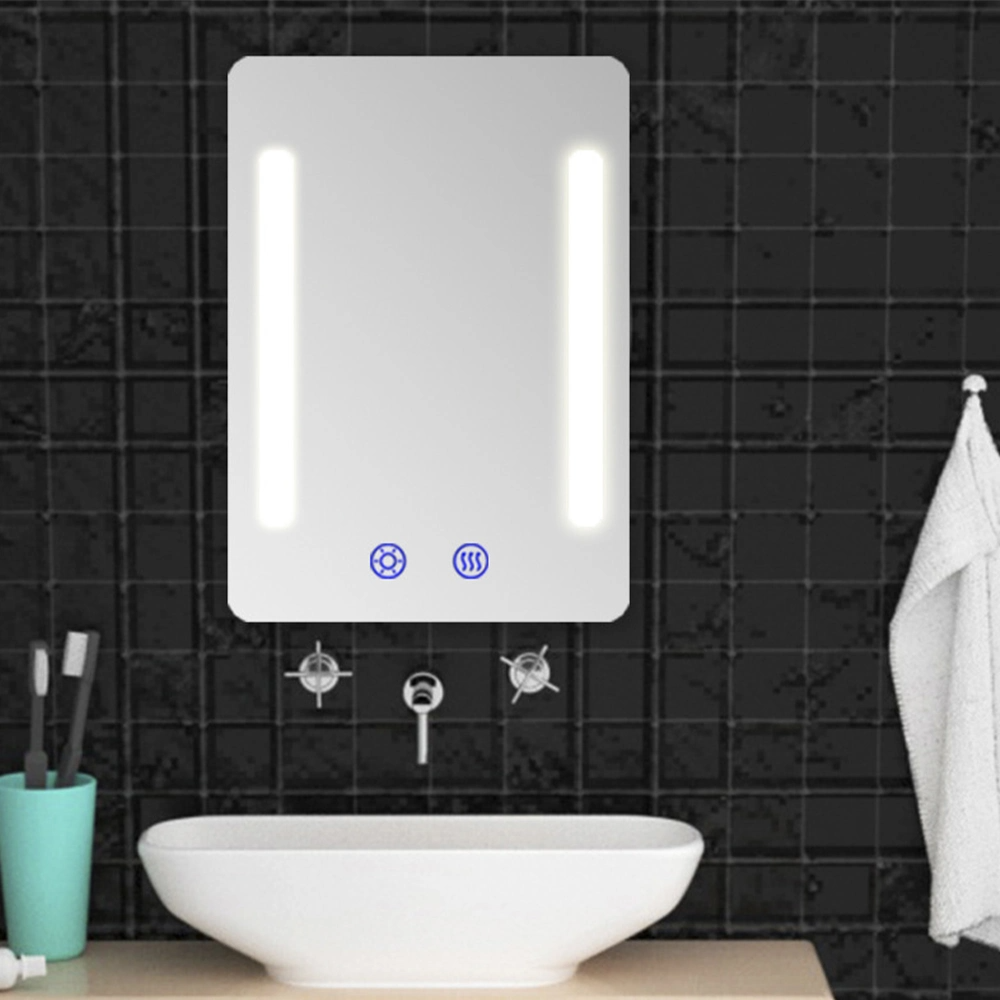 สี่เหลี่ยมผืนผ้าสี่เหลี่ยมติดผนัง LED Lighted Bathroom Make up Mirror ของตกแต่งบ้านพร้อมฟังก์ชั่น Anti-Fog Glass Mirror Smart Home