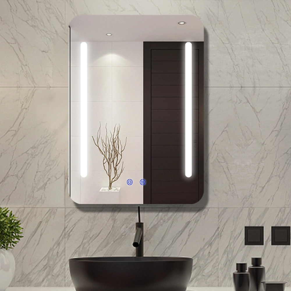 สี่เหลี่ยมผืนผ้าสี่เหลี่ยมติดผนัง LED Lighted Bathroom Make up Mirror ของตกแต่งบ้านพร้อมฟังก์ชั่น Anti-Fog Glass Mirror Smart Home