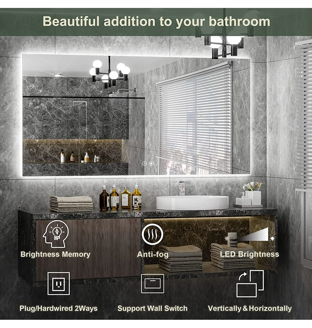 โรงงาน CE/UL 2022 โรงแรม LED สมาร์ทกระจก Anti-Fog สวิตช์สัมผัส Lighted Illuminated Backlit Bluetooth Speaker Wall Furniture