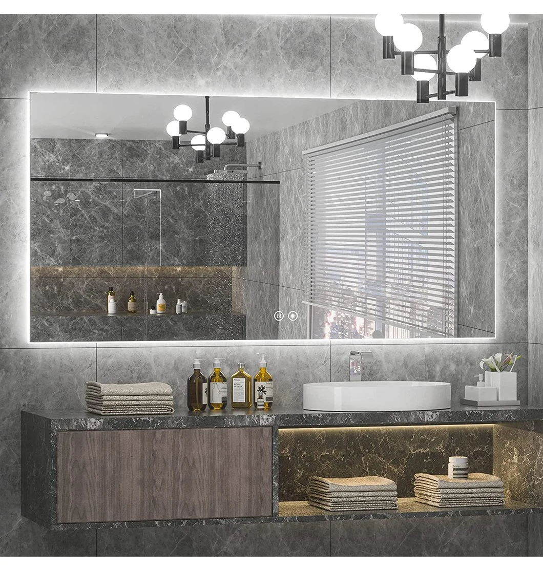 โรงงาน CE/UL 2022 โรงแรม LED สมาร์ทกระจก Anti-Fog สวิตช์สัมผัส Lighted Illuminated Backlit Bluetooth Speaker Wall Furniture
