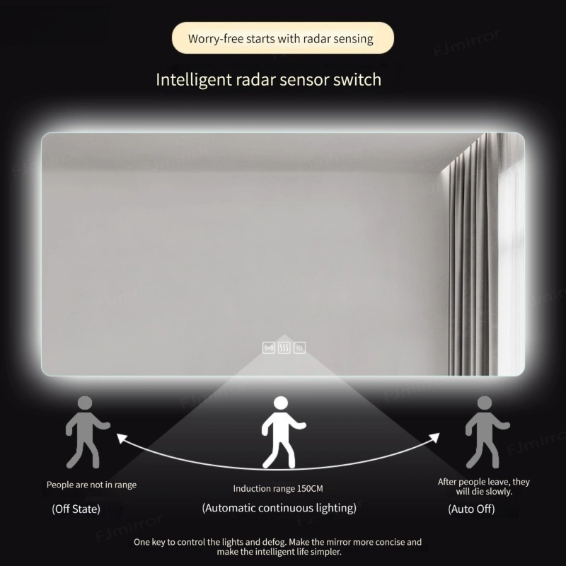 โรงงาน CE/UL 2022 โรงแรม LED สมาร์ทกระจก Anti-Fog สวิตช์สัมผัส Lighted Illuminated Backlit Bluetooth Speaker Wall Furniture