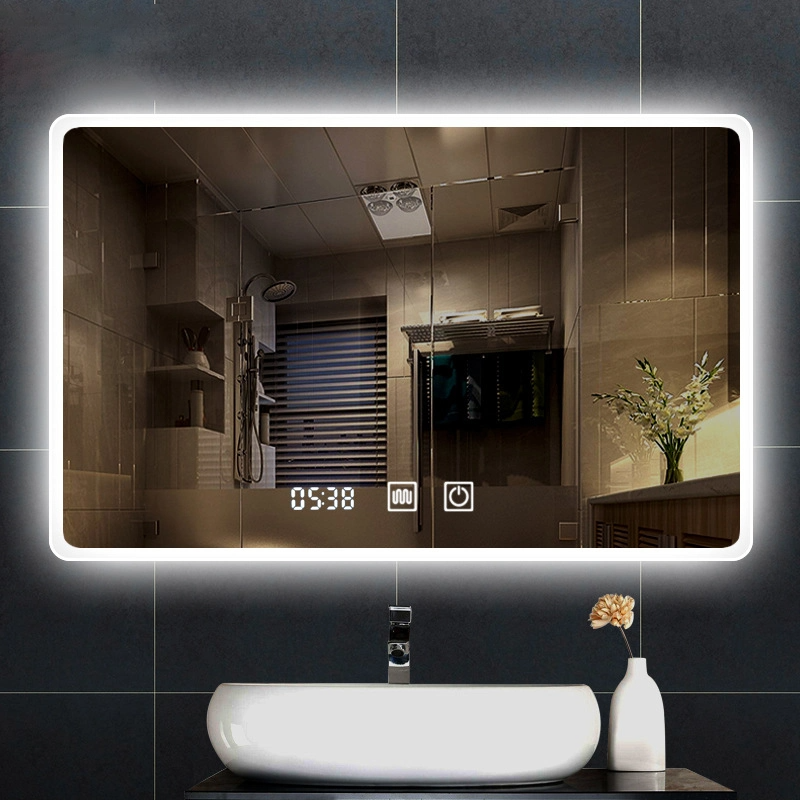 โรงงานติดผนังกระจก LED สี่เหลี่ยมรอบห้องน้ำ Frameless ไร้แสง