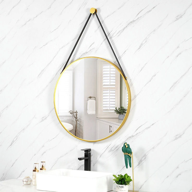 แฟชั่นสไตล์โมเดิร์น PU Belt Wall Mirrors ของตกแต่งบ้านกระจกแขวนกระจกกลมประดับผนัง