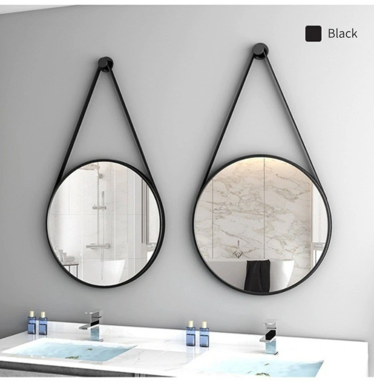 แฟชั่นสไตล์โมเดิร์น PU Belt Wall Mirrors ของตกแต่งบ้านกระจกแขวนกระจกกลมประดับผนัง