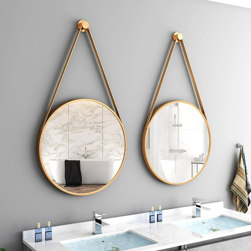 แฟชั่นสไตล์โมเดิร์น PU Belt Wall Mirrors ของตกแต่งบ้านกระจกแขวนกระจกกลมประดับผนัง
